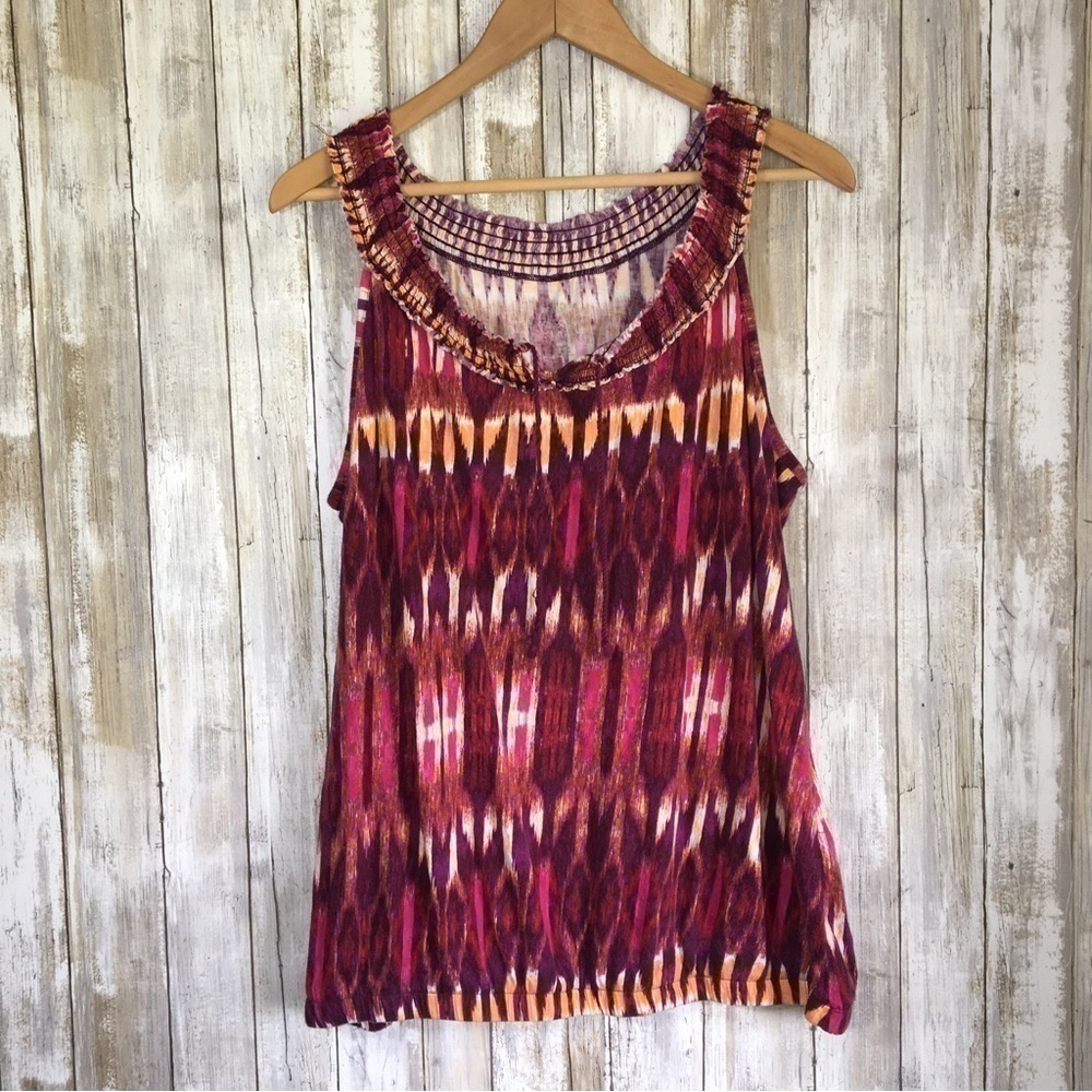 Lane Bryant Boho Print Smocked Tank Top 22/24 Purple Orange Plus Size